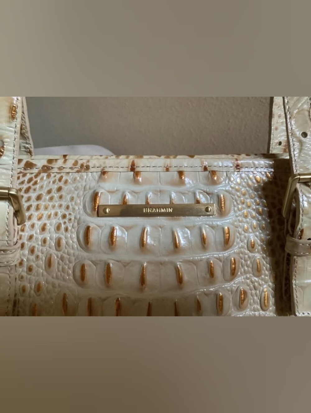Brahmin Cream Croc-Embossed Tote with Wristlet